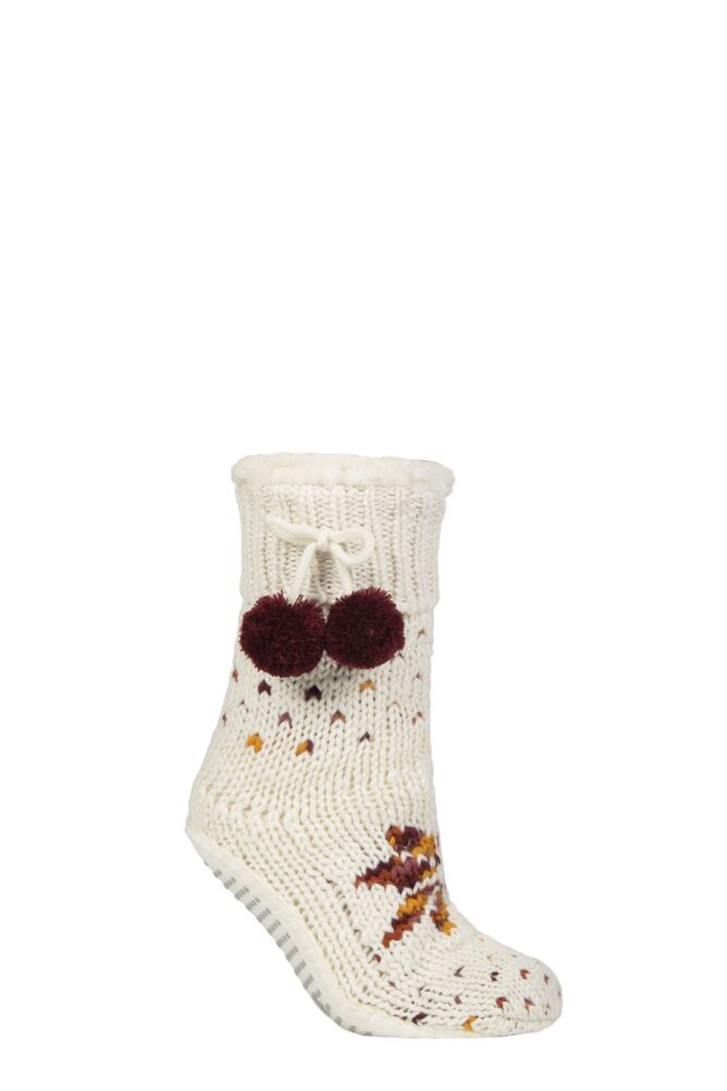 Women's 1 Pair Elle Chunky Sherpa Lined Cosy Moccasin Socks with Pom Pom