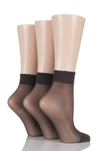 Ladies 3 Pair Elle 15 Denier 100% Nylon Ankle Highs