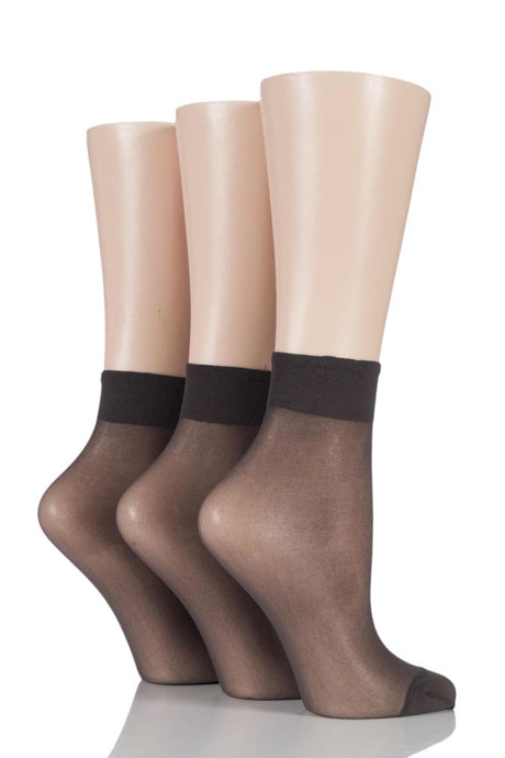 Ladies 3 Pair Elle 15 Denier 100% Nylon Ankle Highs
