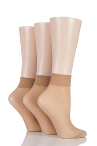 Ladies 3 Pair Elle 15 Denier 100% Nylon Ankle Highs