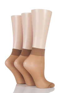 Ladies 3 Pair Elle 15 Denier 100% Nylon Ankle Highs