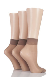 Ladies 3 Pair Elle 15 Denier 100% Nylon Ankle Highs