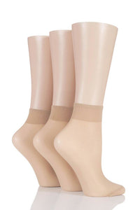Ladies 3 Pair Elle 15 Denier 100% Nylon Ankle Highs