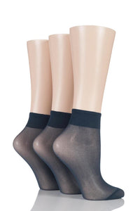 Ladies 3 Pair Elle 15 Denier 100% Nylon Ankle Highs