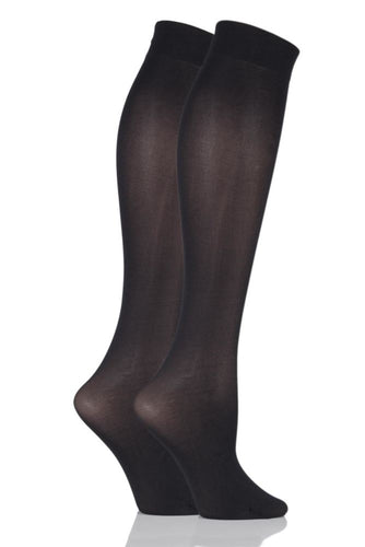 Ladies 2 Pair Elle 40 Denier Opaque Knee Highs