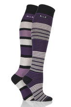 Load image into Gallery viewer, Ladies 2 Pair Elle Striped Cotton Knee High Socks