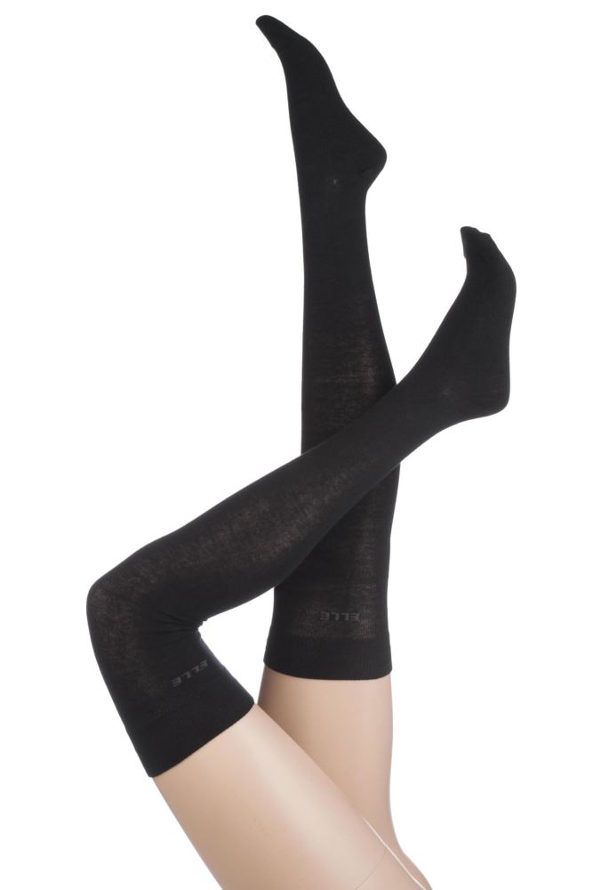 Ladies 2 Pair Elle Plain Cotton Over The Knee Socks