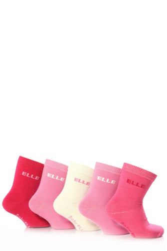 Girls 5 Pair Baby Elle Pink Plain Socks