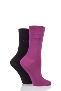 Ladies 2 Pair Elle Plain Bamboo Fibre Socks