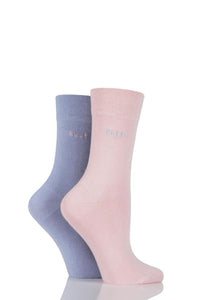 Ladies 2 Pair Elle Plain Bamboo Fibre Socks