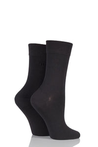 Ladies 2 Pair Elle Plain Bamboo Fibre Socks