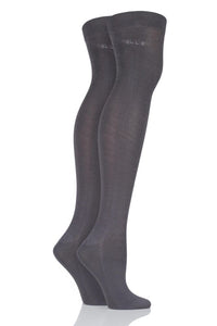 Ladies 2 Pair Elle Plain Bamboo Over The Knee Socks