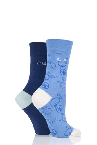 Ladies 2 Pair Elle Bamboo Patterned and Plain Socks