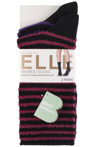 Ladies 2 Pair Elle Bamboo Feather Striped Socks