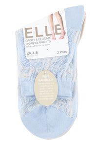 Ladies 2 Pair Elle Lacy Bamboo Anklet Socks