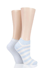 Load image into Gallery viewer, Ladies 2 Pair Elle Stripe and Cable Rib Bamboo Trainer Socks