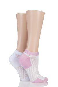 Ladies 2 Pair Elle Bamboo Sheer Stripe Cushioned Heel and Toe No-Show Socks