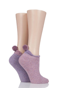 Ladies 2 Pair Elle Cushioned Trainer Socks with Pom Pom