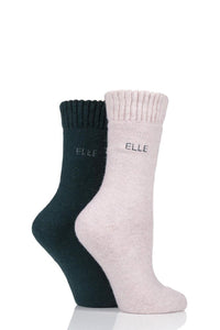 Ladies 2 Pair Elle Wool Mix Brushed Inside Boot Socks