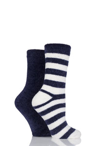 Ladies 2 Pair Elle Striped Chenille Boot Socks