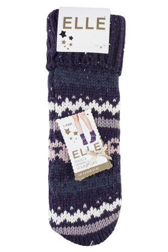 Ladies 1 Pair Elle Chunky Fair Isle Moccasin Grip Socks