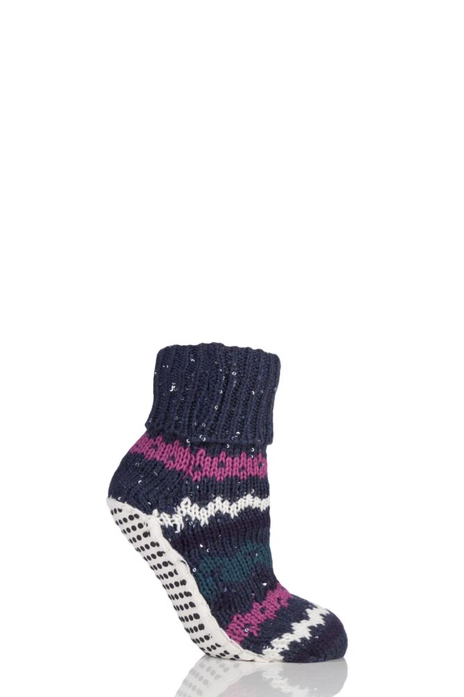 Ladies 1 Pair Elle Chunky Fair Isle Moccasin Grip Socks – Ellesocks
