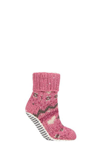 Ladies 1 Pair Elle Chunky Fair Isle Moccasin Grip Socks