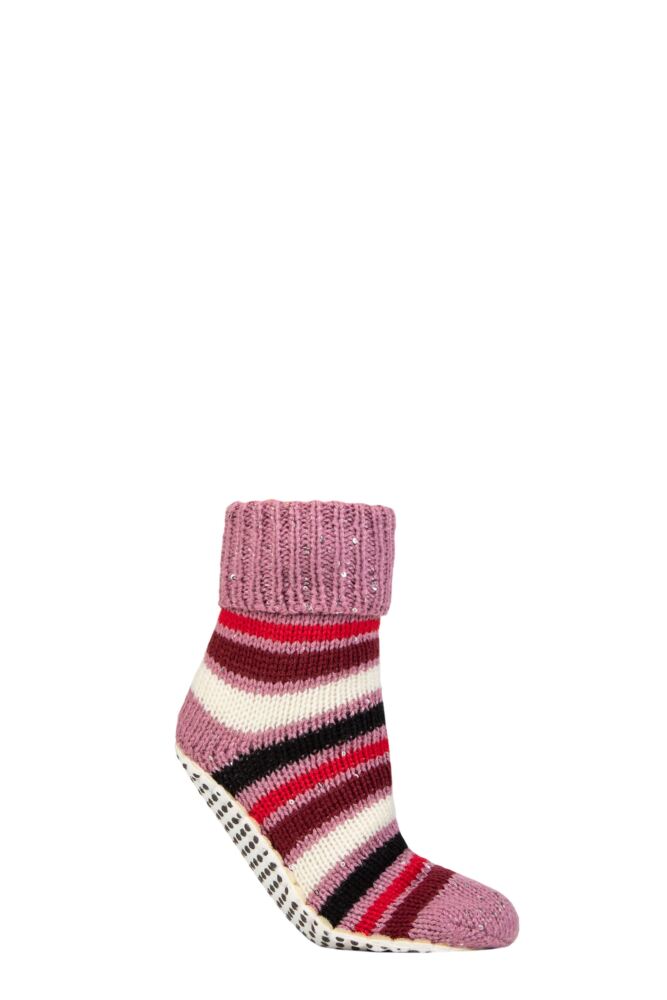 Ladies 1 Pair Elle Chunky Fair Isle Moccasin Grip Socks