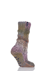 Ladies 1 Pair Elle Space Dye Slubby Cable Slipper Socks