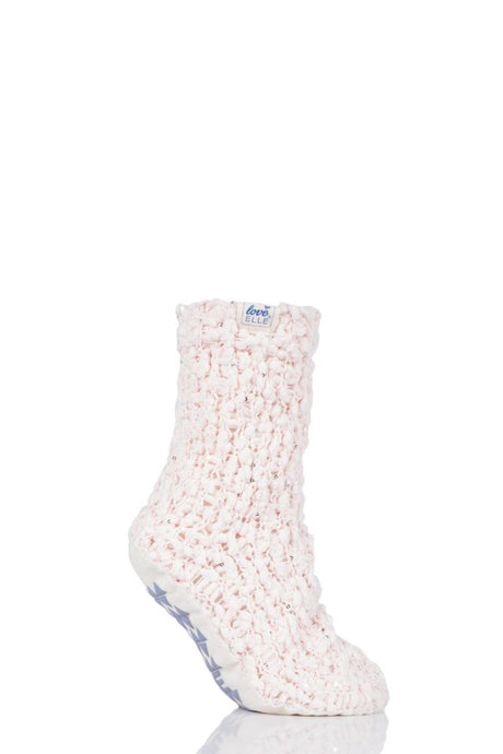 Ladies 1 Pair Elle Popcorn Sequinned Cosy Moccasin Socks