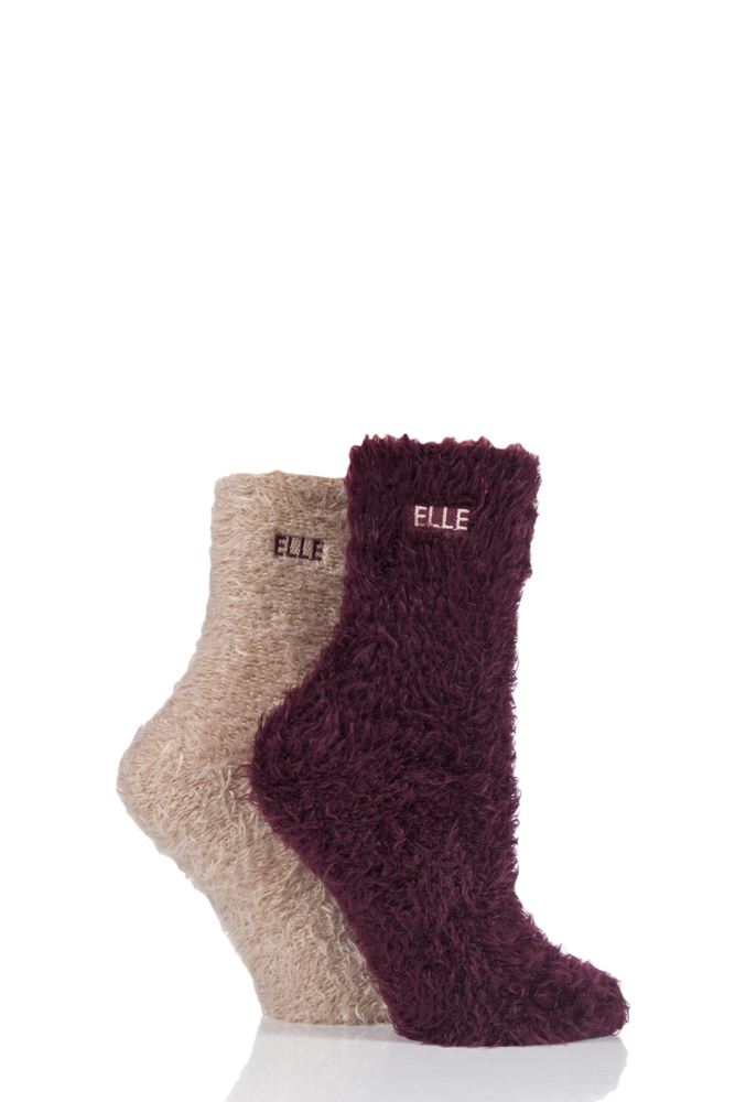 Ladies 2 Pair Elle Teddy Feather Bed Socks