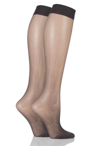 Ladies 2 Pair Elle 15 Denier Knee Highs With Comfort Cuff