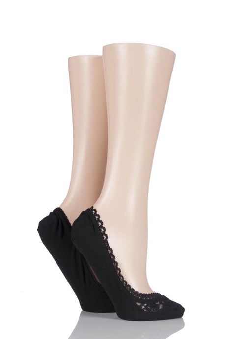 Ladies 2 Pair Elle Lacy and Plain Fashion Shoe Liners