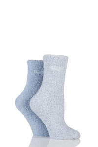 Ladies 2 Pair Elle Two Tone Soft and Cosy Bed Socks