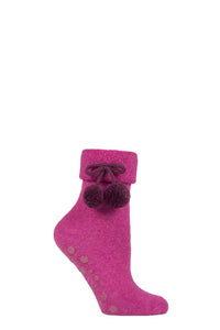 Ladies 1 Pair Elle Wool Mix Slipper Socks with Pompoms