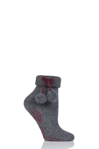 Ladies 1 Pair Elle Wool Mix Slipper Socks with Pompoms