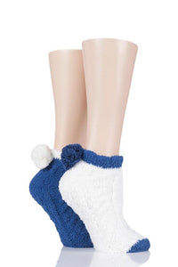 Ladies 2 Pair Elle Cable Cosy Anklet Socks with Pom Poms