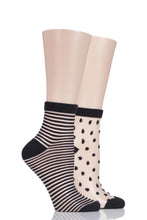 Load image into Gallery viewer, Ladies 2 Pair Elle Bamboo Sheer Stripe and Spot Anklet Socks