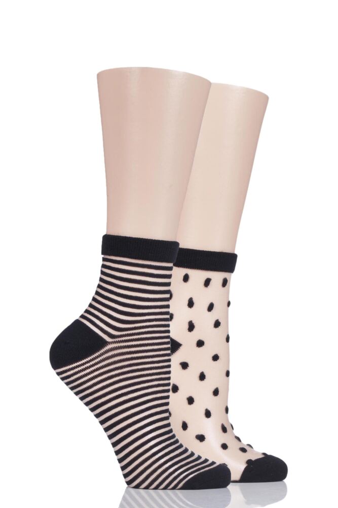 Ladies 2 Pair Elle Bamboo Sheer Stripe and Spot Anklet Socks