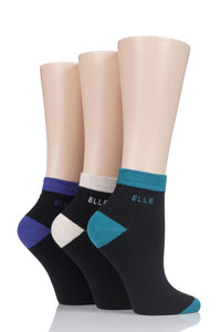 Ladies 3 Pair Elle Combed Cotton Plain Socks with Contrast Heel and Toe