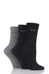 Ladies 3 Pair Elle Plain Comfort Cuff Cotton Socks with Hand Linked Toes