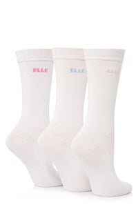 Ladies 3 Pair Elle Plain Comfort Cuff Cotton Socks with Hand Linked Toes