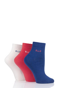 Ladies 3 Pair Elle Plain, Striped and Patterned Cotton Anklets with Smooth Toes