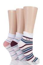 Load image into Gallery viewer, Ladies 3 Pair Elle Plain, Striped and Patterned Cotton Anklets with Smooth Toes