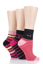 Load image into Gallery viewer, Ladies 3 Pair Elle Plain, Striped and Patterned Cotton Anklets with Smooth Toes