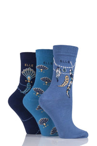 Ladies 3 Pair Elle Patterned Cotton Socks