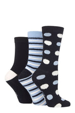 Load image into Gallery viewer, Ladies 3 Pair Elle Spotty and Stripe Feather Bamboo Socks