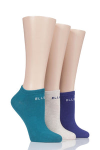 Ladies 3 Pair Elle Plain Cotton No-Show Trainer Socks