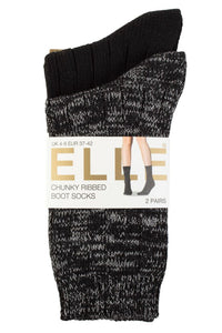 Ladies 2 Pair Elle Chunky Rib Cotton Boot Socks