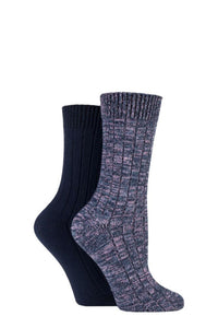 Ladies 2 Pair Elle Chunky Rib Cotton Boot Socks